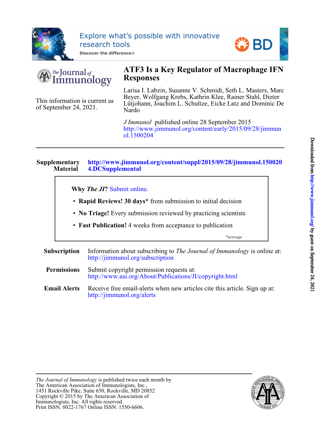 Responses ATF3 Is a Key Regulator of Macrophage