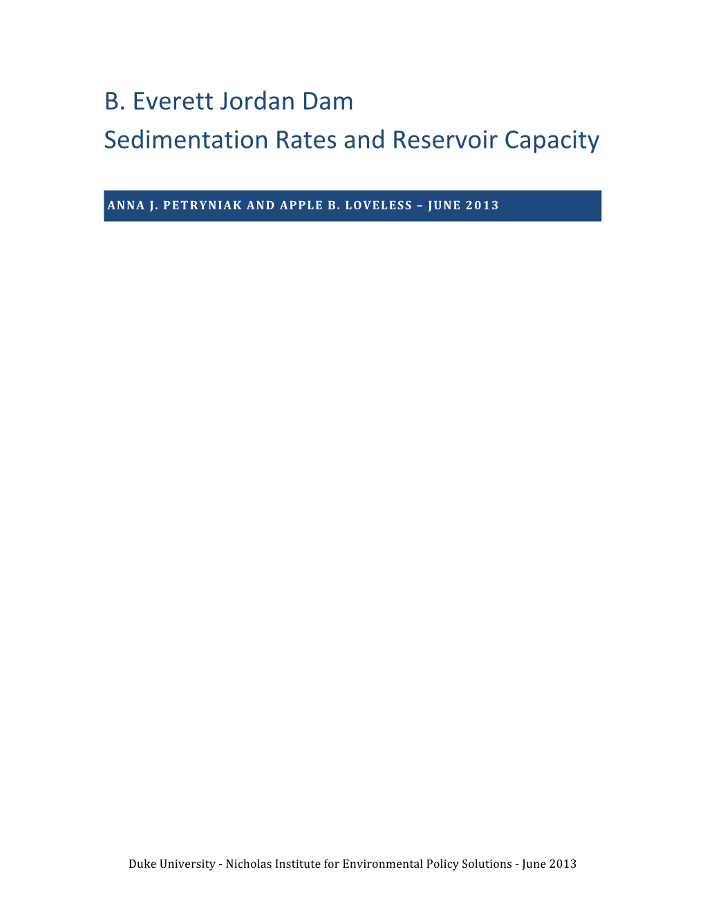 B. Everett Jordan Dam Sedimentation Rates and Reservoir Capacity