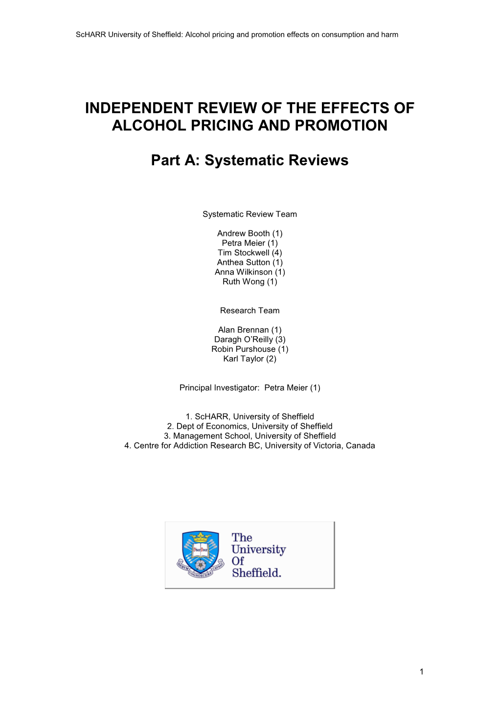 Independent Review of the Effects of Alcohol Pricing and Promotion