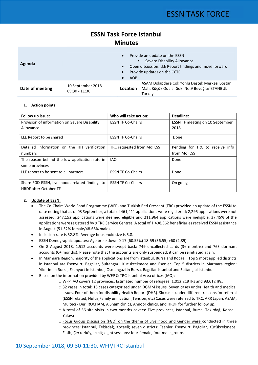 ESSN Task Force Istanbul Minutes