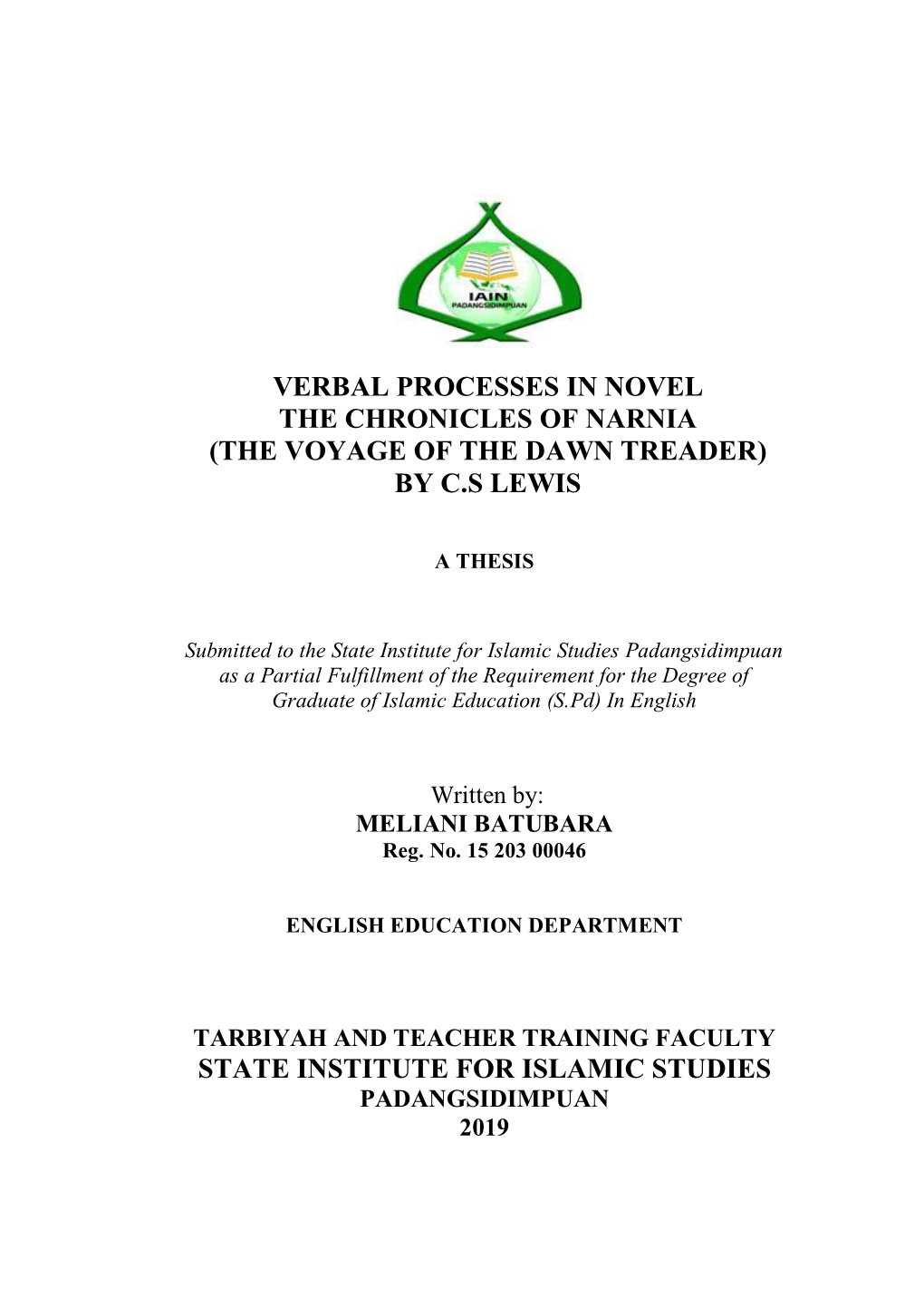 Verbal Processes in Novel the Chronicles of Narnia (The Voyage of the Dawn Treader) by C.S Lewis