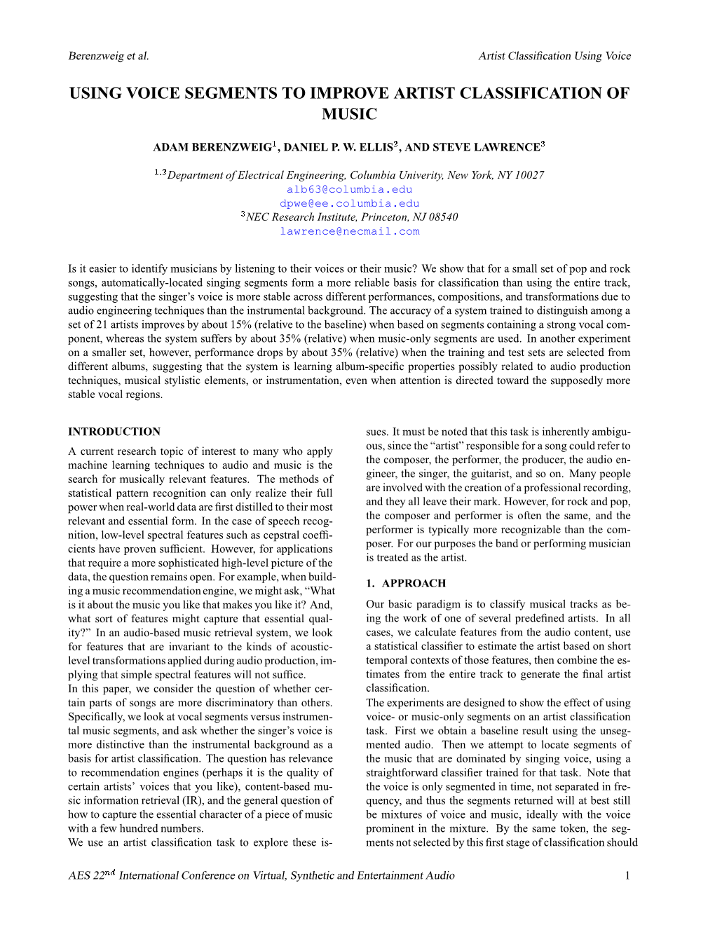 Using Voice Segments to Improve Artist Classification Of