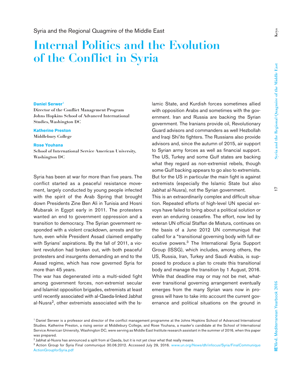 Internal Politics and the Evolution of the Conflict in Syria