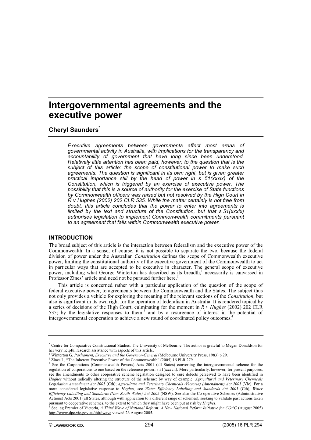 Intergovernmental Agreements and the Executive Power