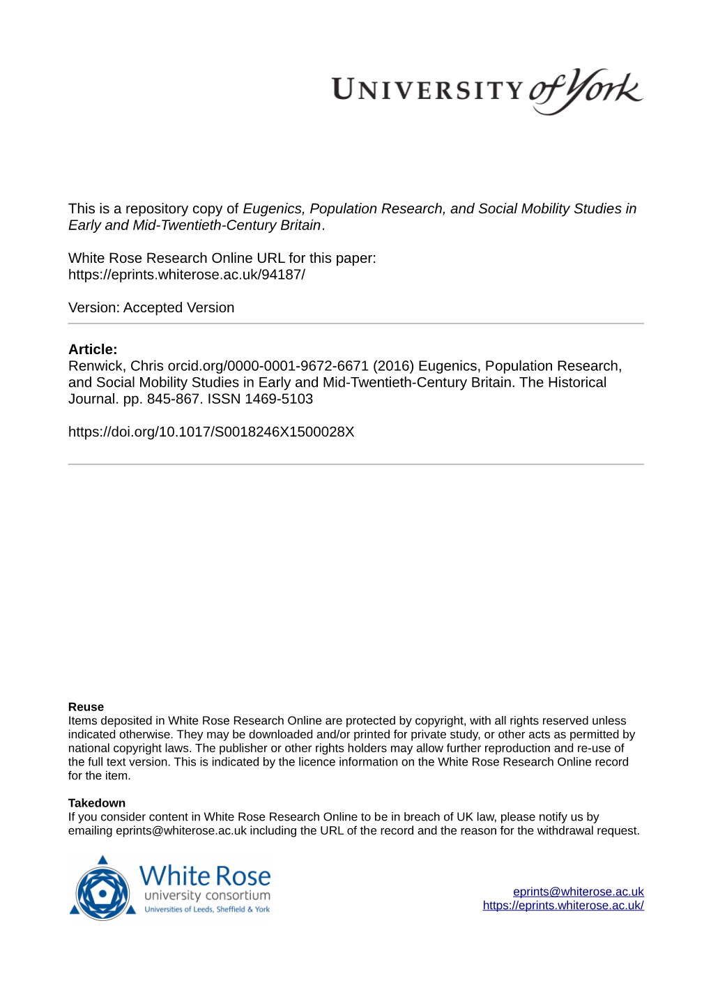 Eugenics, Population Research, and Social Mobility Studies in Early and Mid-Twentieth-Century Britain