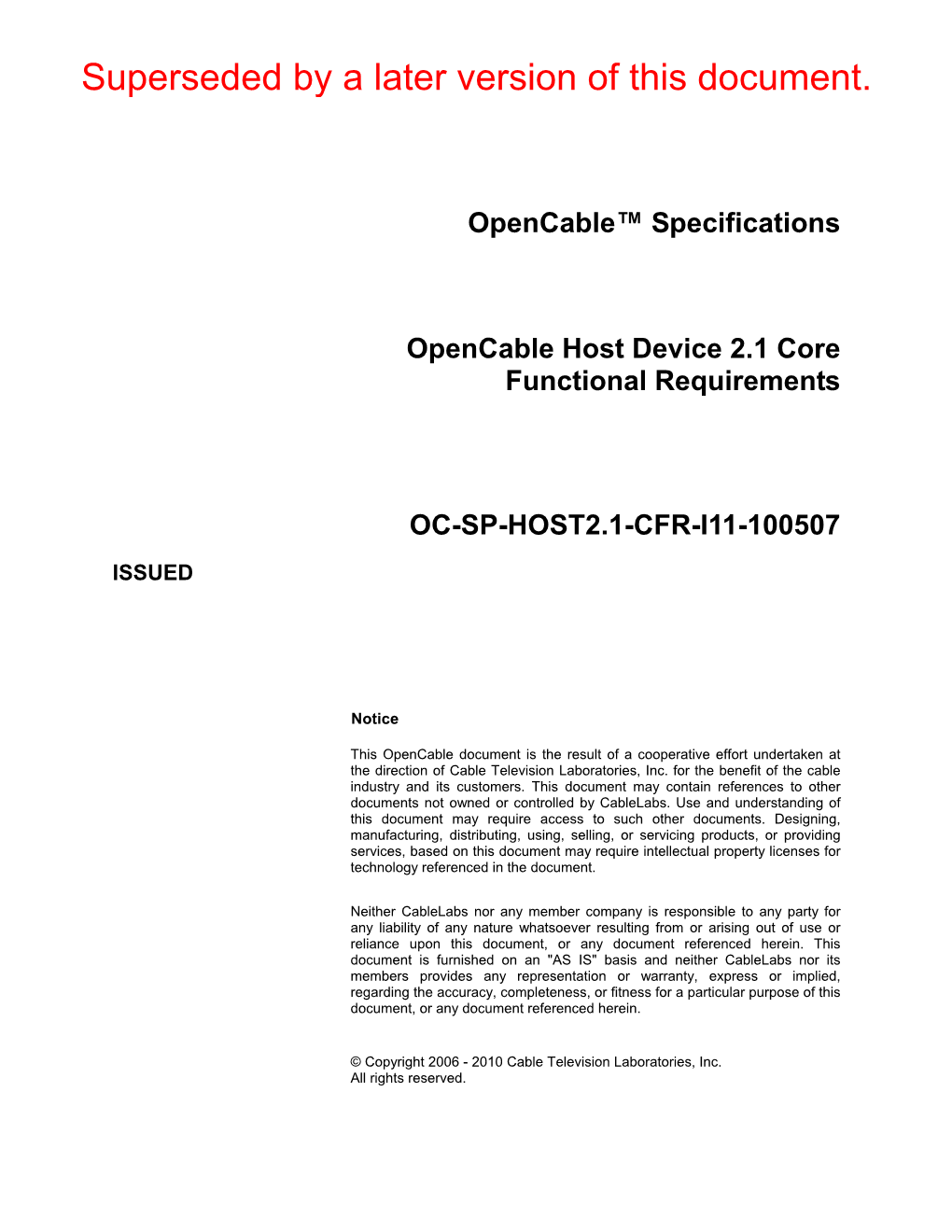 Opencable Host 2.0 Core Functional Requirements Specification