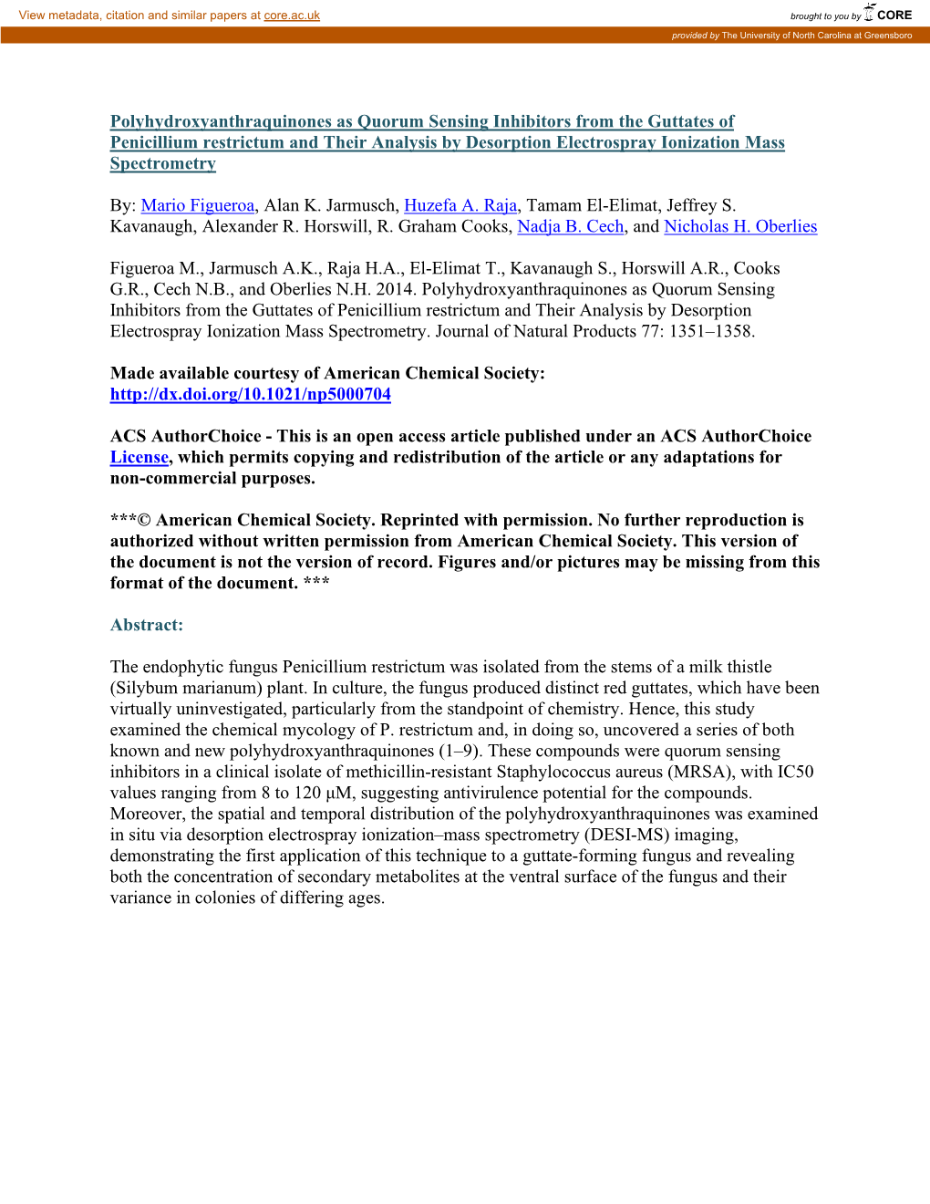 Polyhydroxyanthraquinones As Quorum Sensing Inhibitors