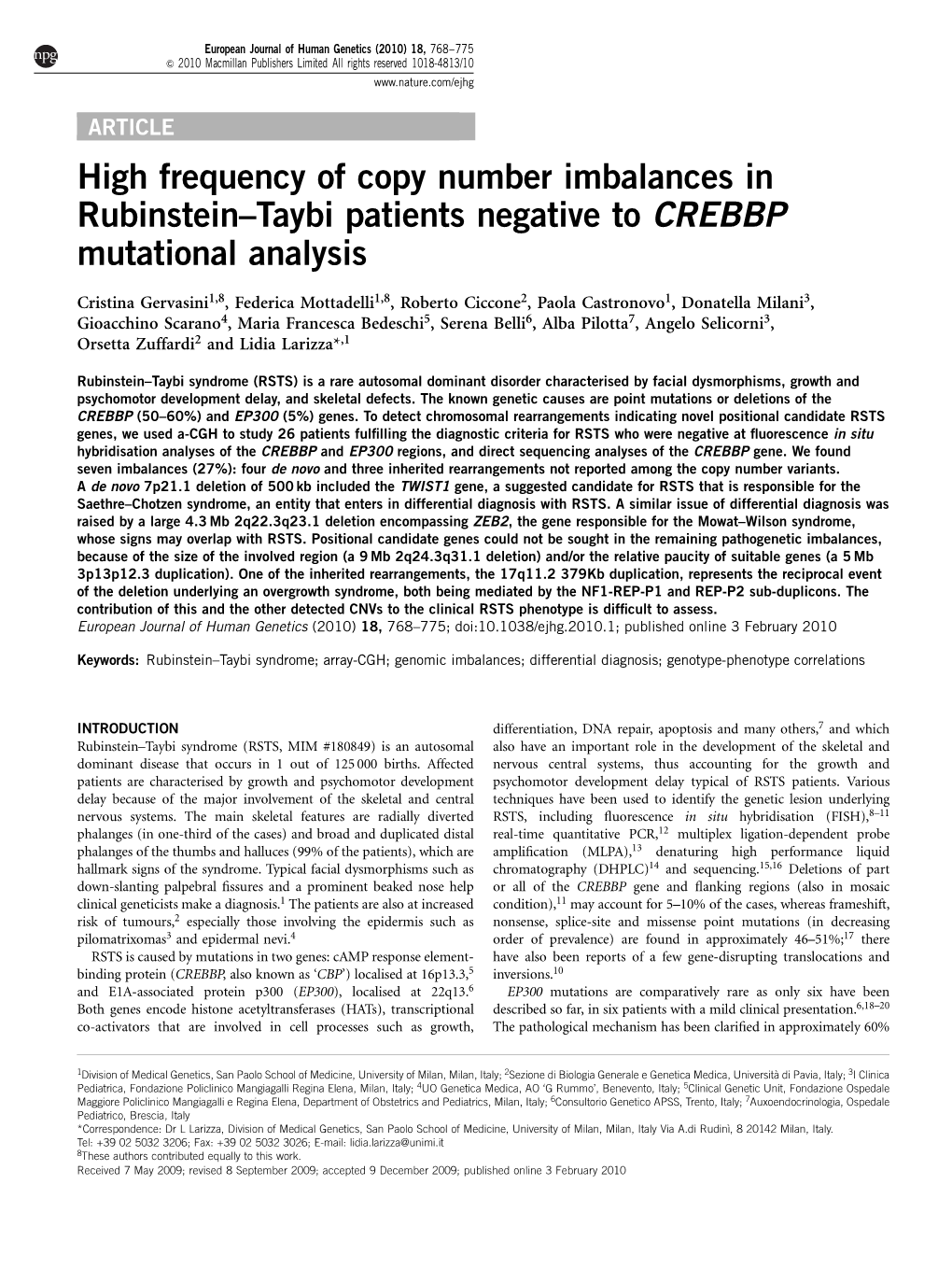 Taybi Patients Negative to CREBBP Mutational Analysis