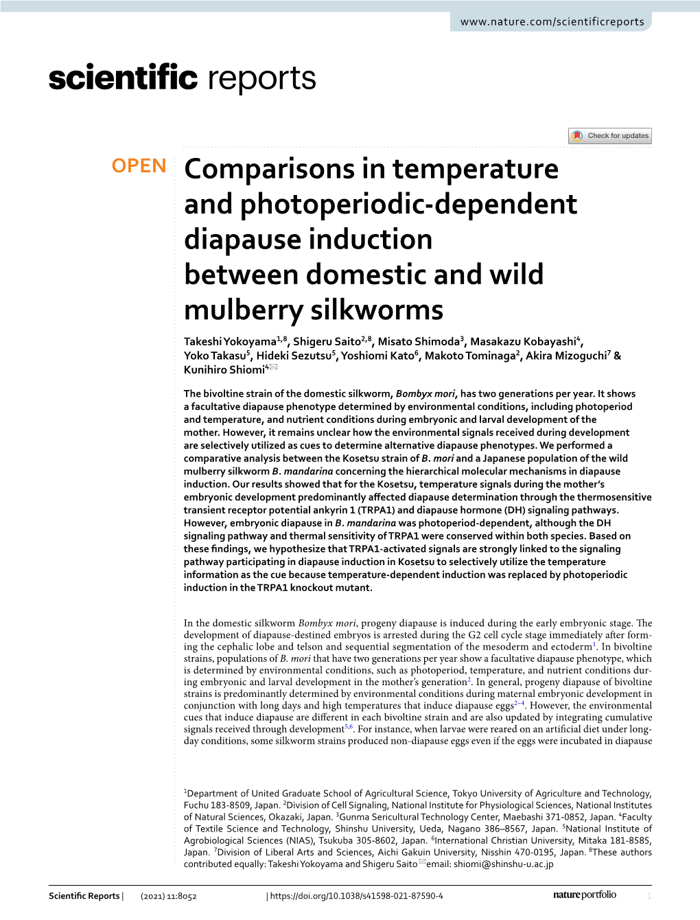 Comparisons in Temperature and Photoperiodic-Dependent Diapause