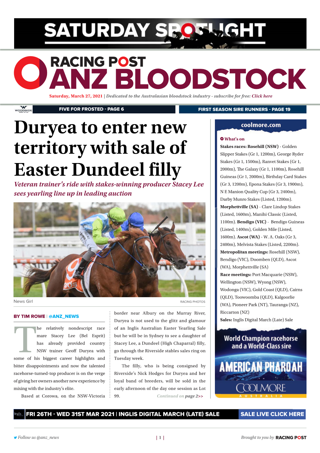 Duryea to Enter New Territory with Sale of Easter Dundeel Filly Saturday, March 27, 2021