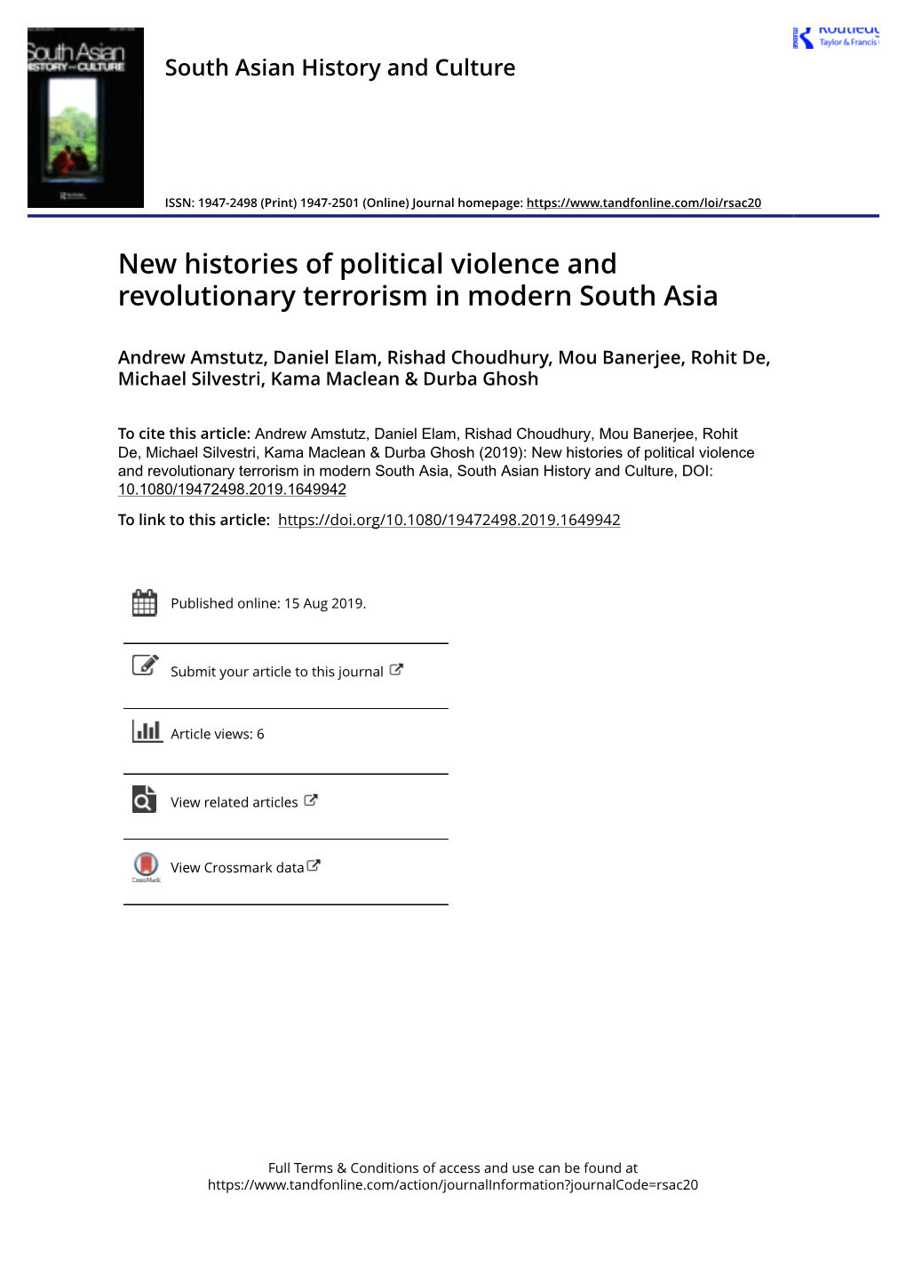 New Histories of Political Violence and Revolutionary Terrorism in Modern South Asia