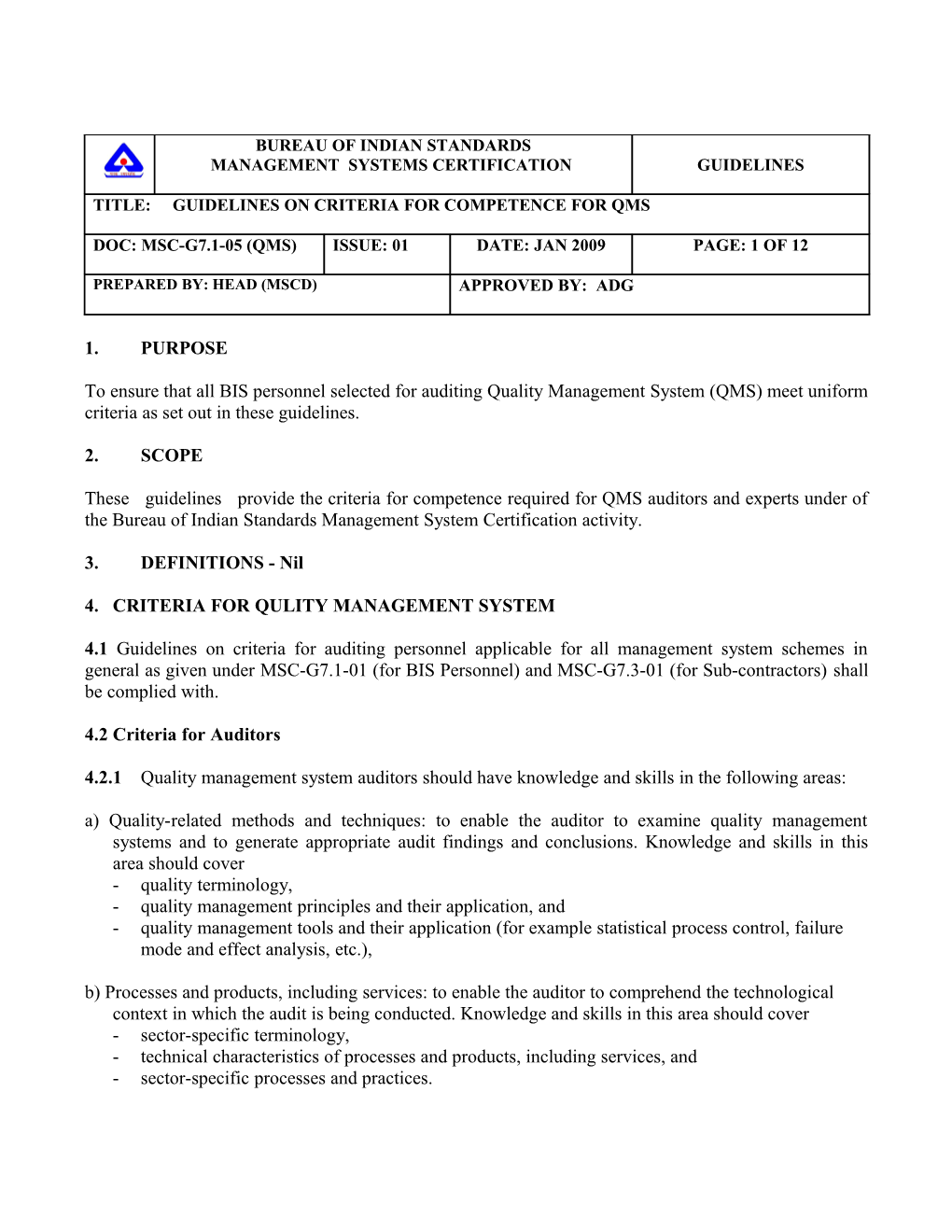 Title: Guidelines on Criteria for Competence for Qms