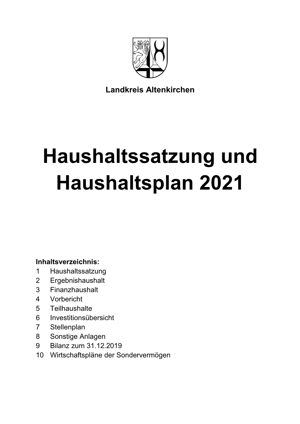 Haushaltssatzung Und Haushaltsplan 2021