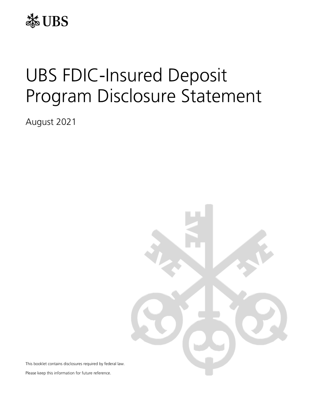 UBS FDIC-Insured Deposit Program Disclosure Statement