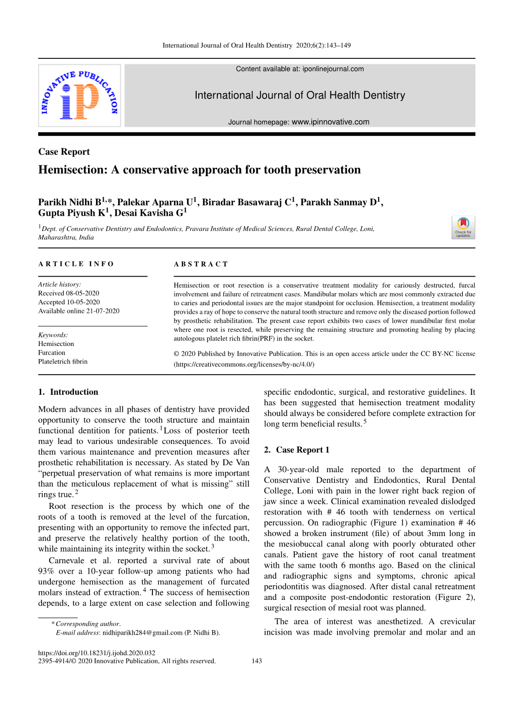 Hemisection: a Conservative Approach for Tooth Preservation