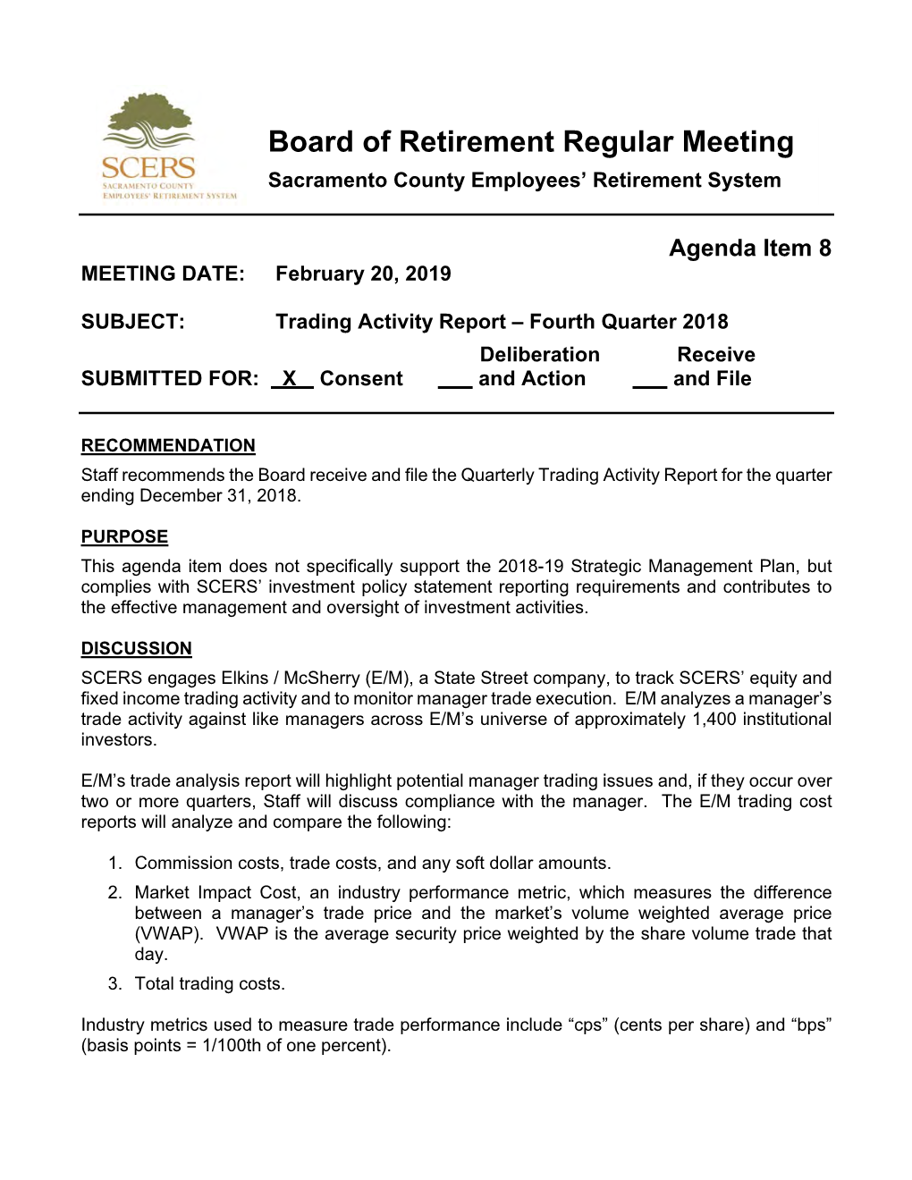 Item 8 MEETING DATE: February 20, 2019