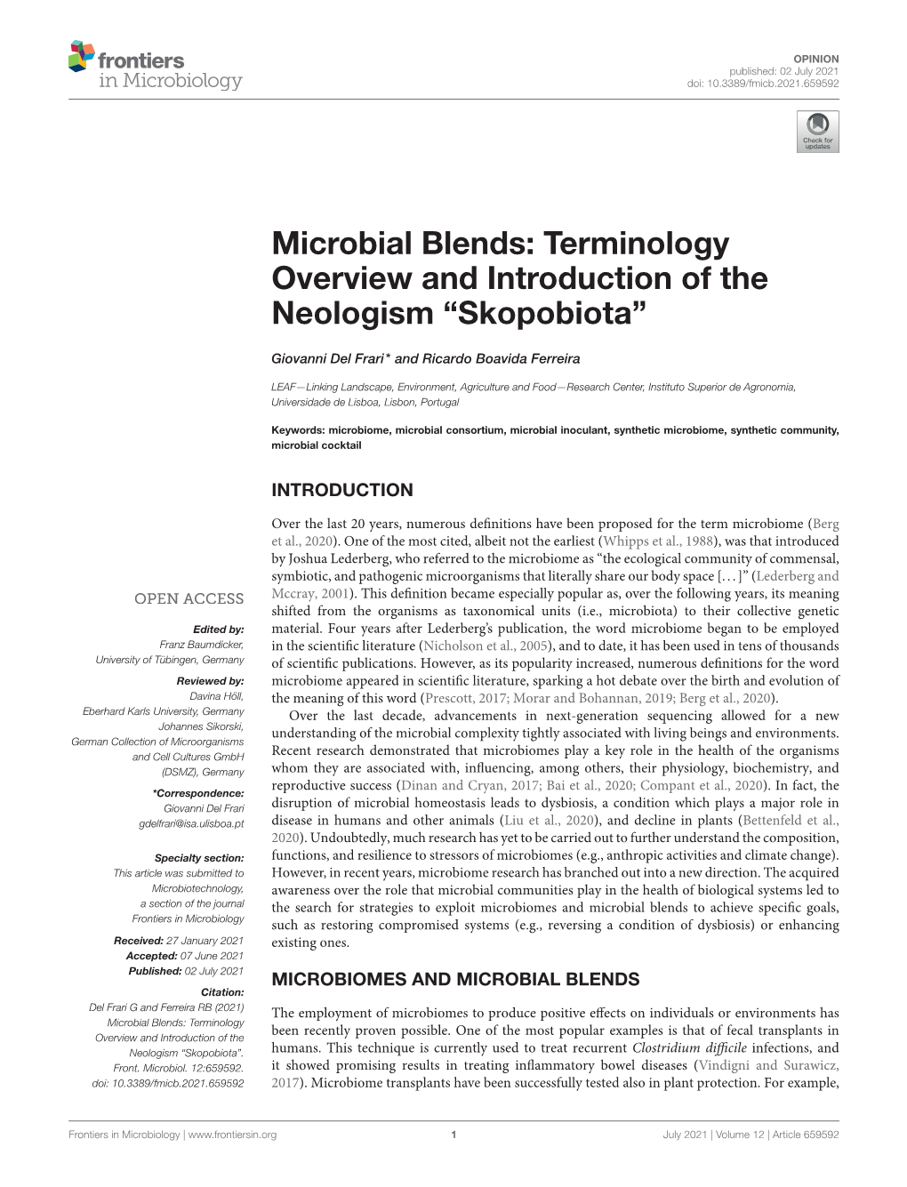 Microbial Blends: Terminology Overview and Introduction of the Neologism “Skopobiota”
