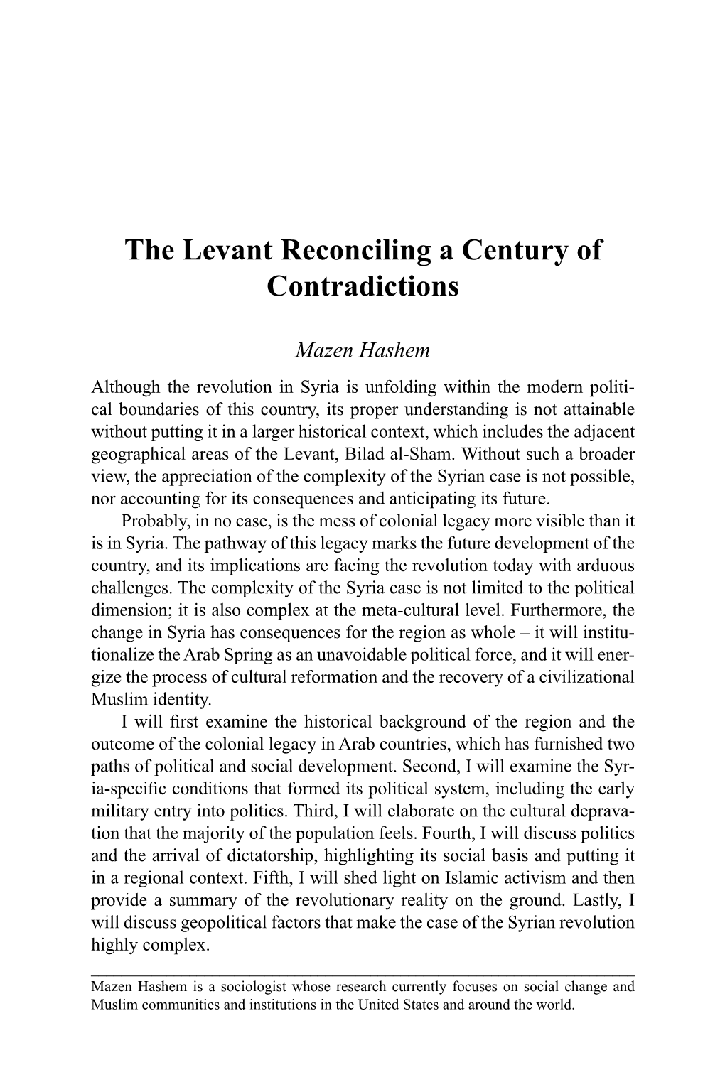 The Levant Reconciling a Century of Contradictions
