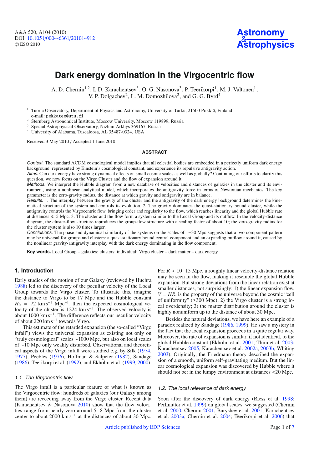 Dark Energy Domination in the Virgocentric Flow