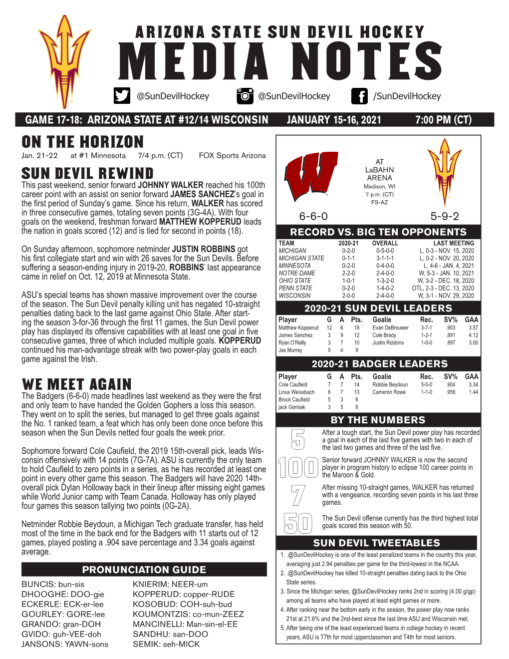 MEDIA NOTES @Sundevilhockey @Sundevilhockey /Sundevilhockey