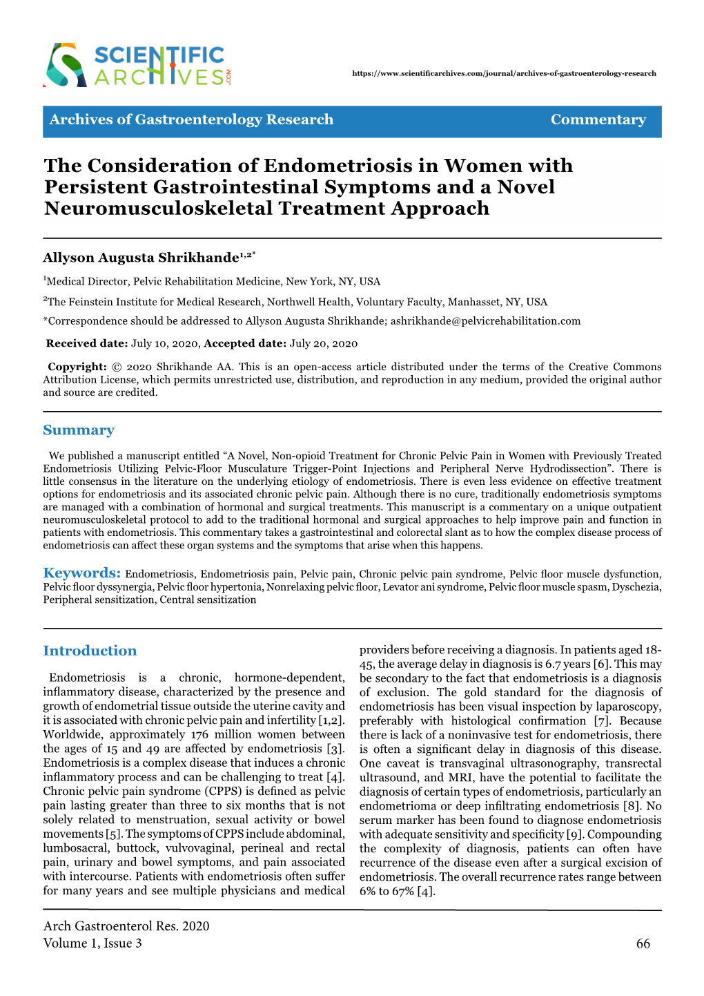 The Consideration of Endometriosis in Women with Persistent Gastrointestinal Symptoms and a Novel Neuromusculoskeletal Treatment Approach