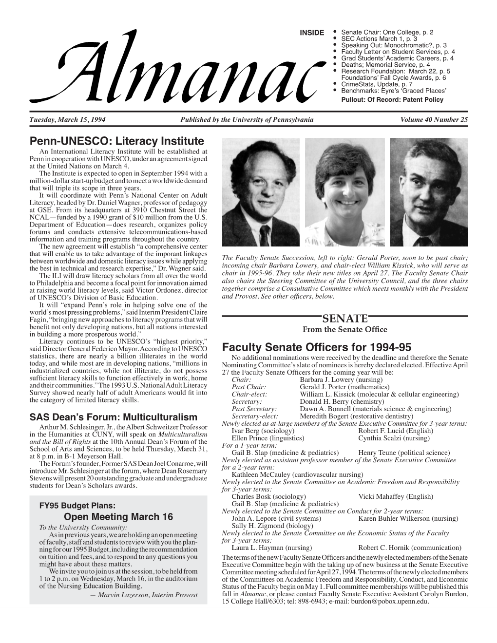 Almanac March 15, 1994  Senate from the Chair