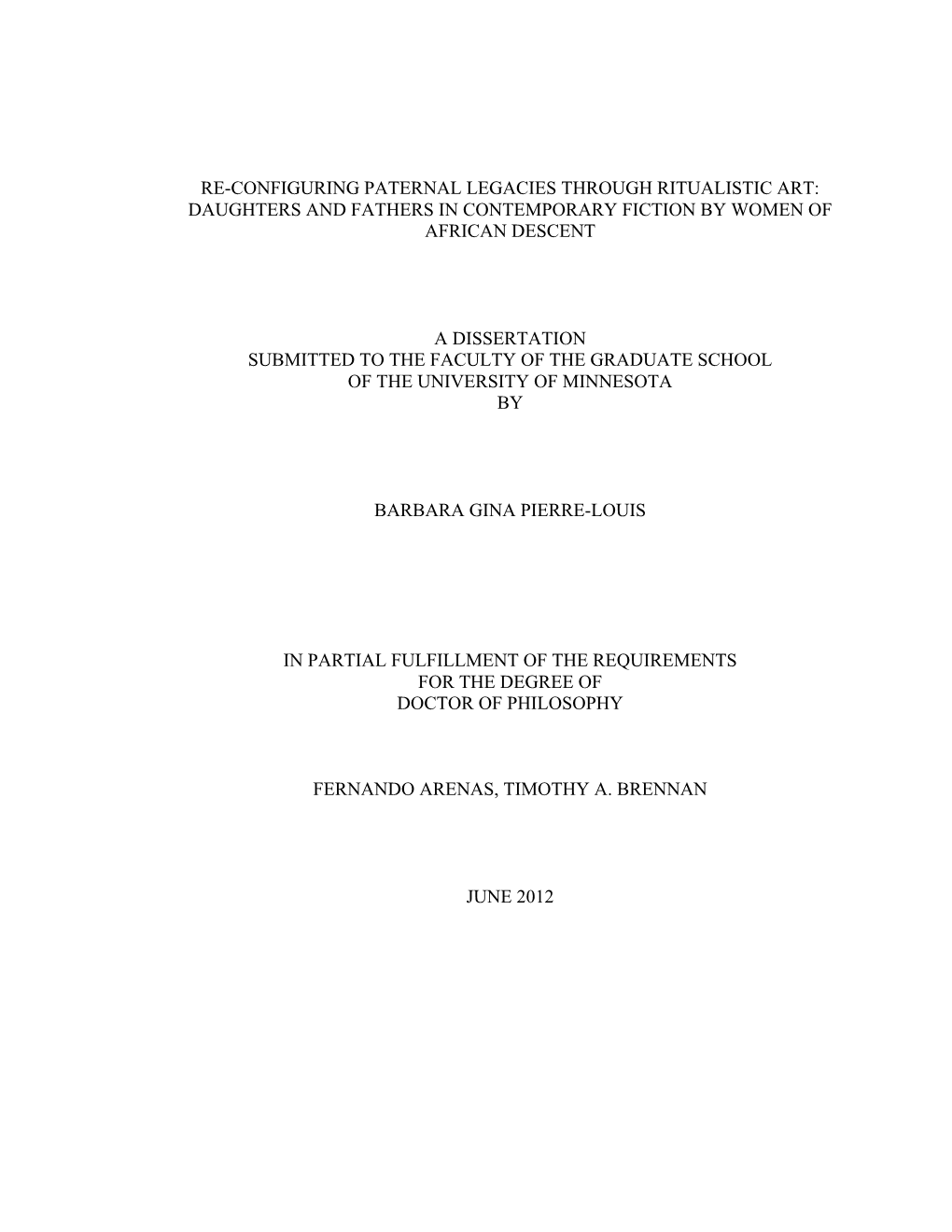 Re-Configuring Paternal Legacies Through Ritualistic Art: Daughters and Fathers in Contemporary Fiction by Women of African Descent