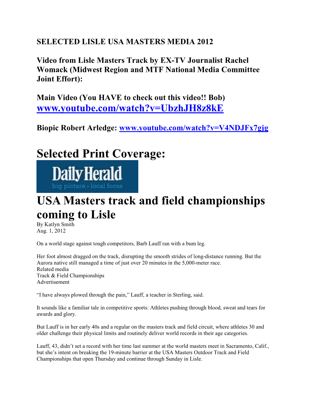 USA Masters Track and Field Championships Coming to Lisle by Katlyn Smith Aug