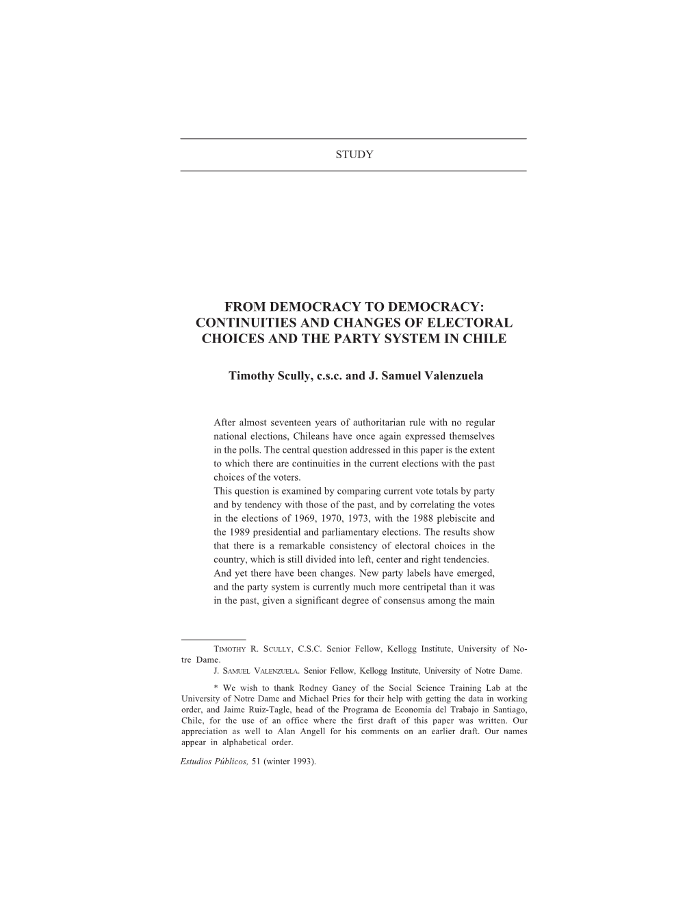 Continuities and Changes of Electoral Choices and the Party System in Chile