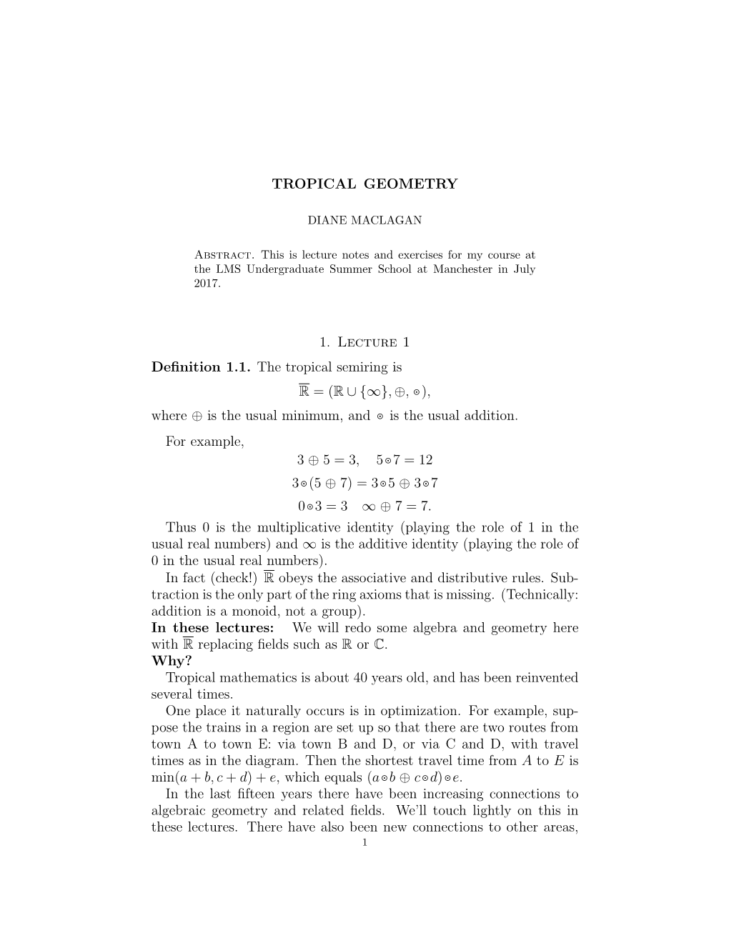 Lecture Notes on Tropical Geometry