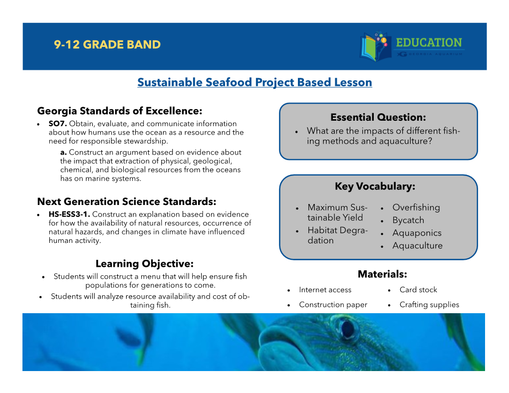 9-12 GRADE BAND Sustainable Seafood Project Based Lesson