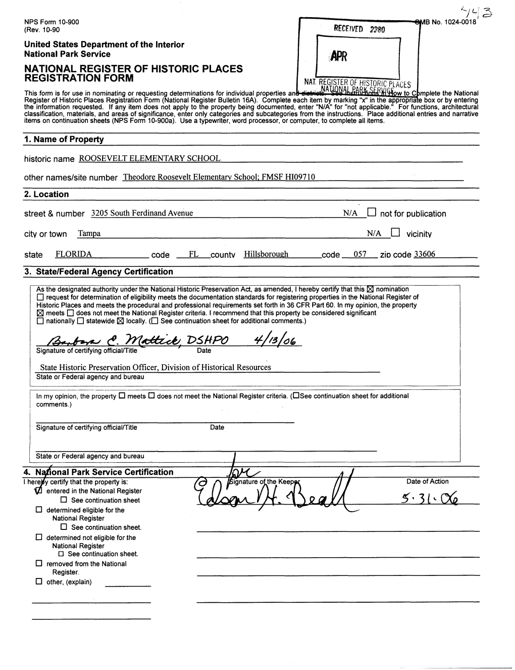 NATIONAL REGISTER of HISTORIC PLACES REGISTRATION FORM HISTORIC This Form Is for Use in Nominating Or Requesting Determinations for Individual Properties an . ... „