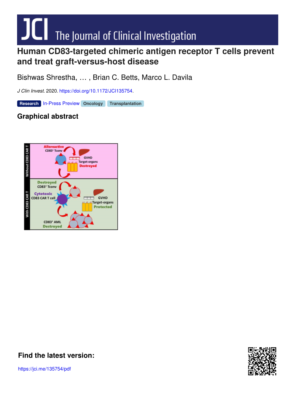 Human CD83-Targeted Chimeric Antigen Receptor T Cells Prevent and Treat Graft-Versus-Host Disease