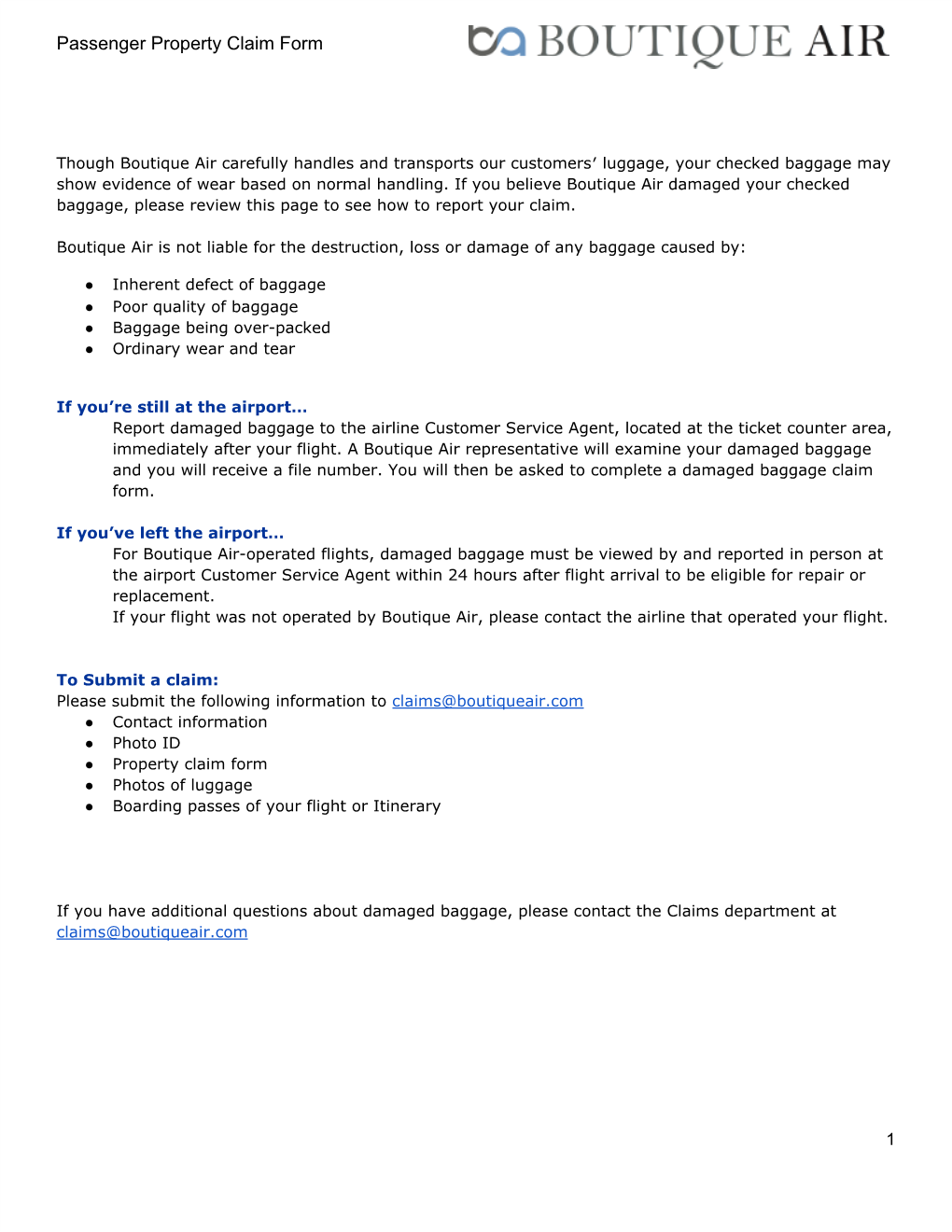 Passenger Property Claim Form