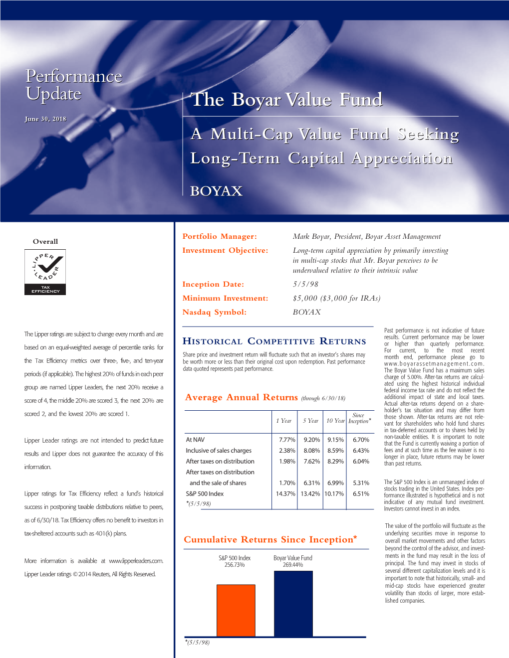 The Boyar Value Fund Junejune 30,30, 20182018 a Multi-Cap Value Fund Seeking Long-Term Capital Appreciation