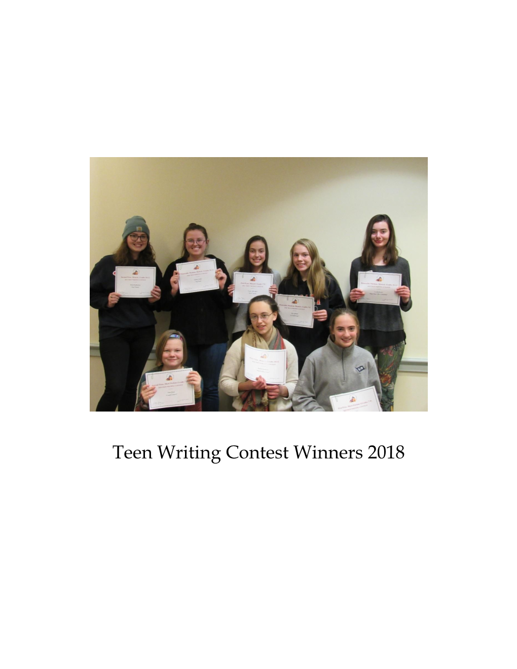 Teen Writing Contest Winners 2018