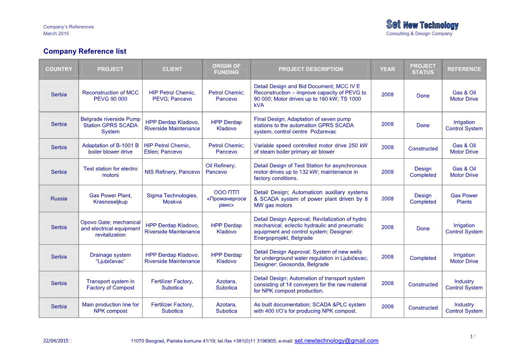 Set New Technology March 2015 Consulting & Design Company