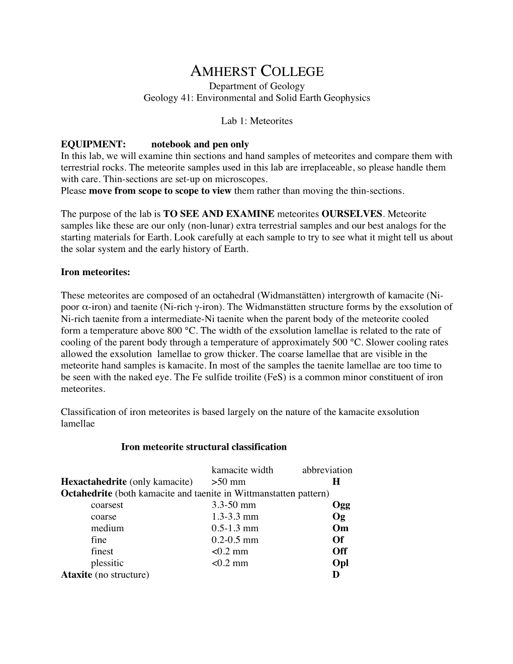 AMHERST COLLEGE Department of Geology Geology 41: Environmental and Solid Earth Geophysics