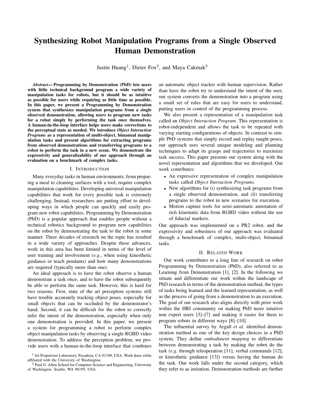 Synthesizing Robot Manipulation Programs from a Single Observed Human Demonstration