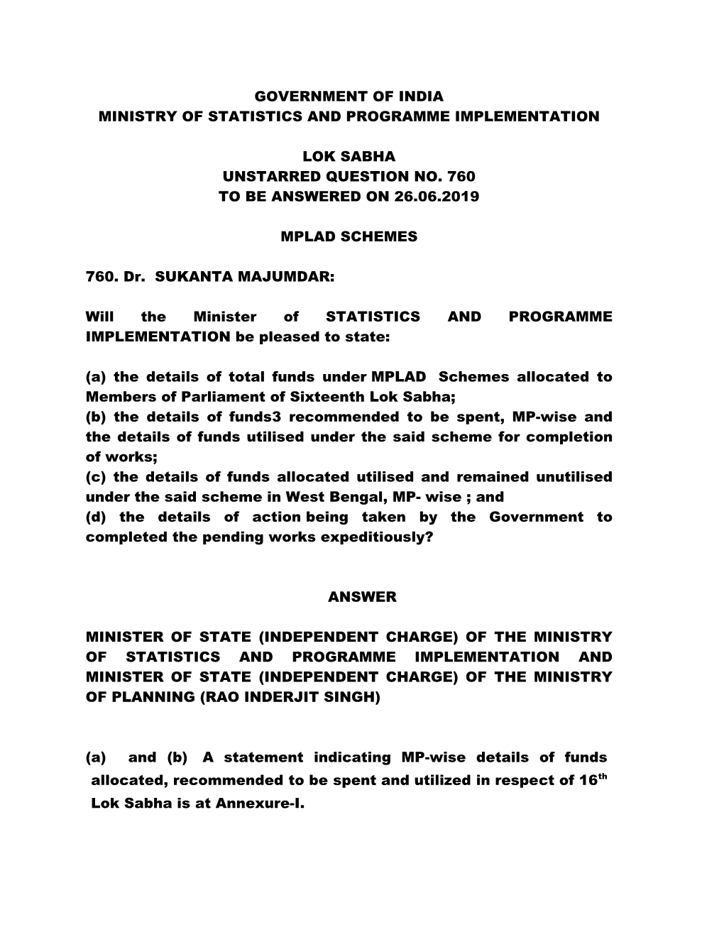 Government of India Ministry of Statistics and Programme Implementation