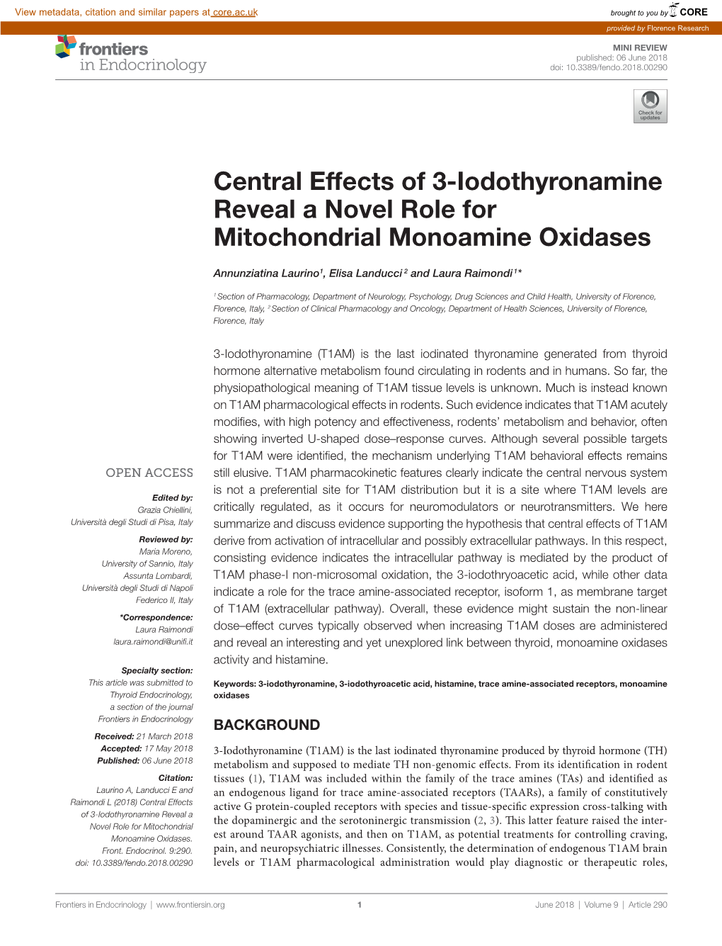 Central Effects of 3-Iodothyronamine Reveal a Novel Role for Mitochondrial Monoamine Oxidases