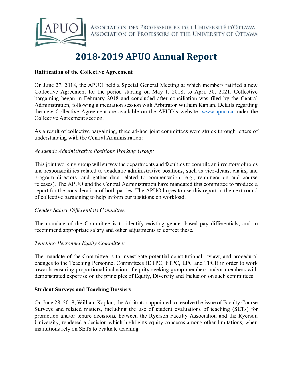 2018-2019 APUO Annual Report