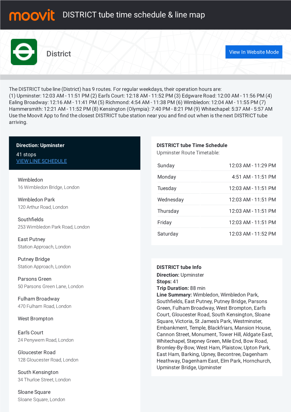 DISTRICT Tube Time Schedule & Line Route