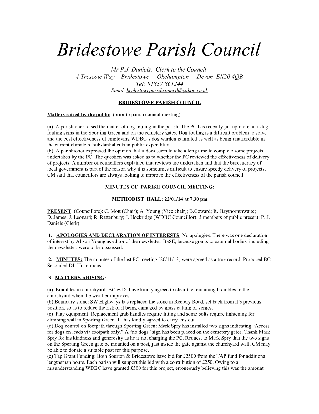 Bridestowe Parish Council