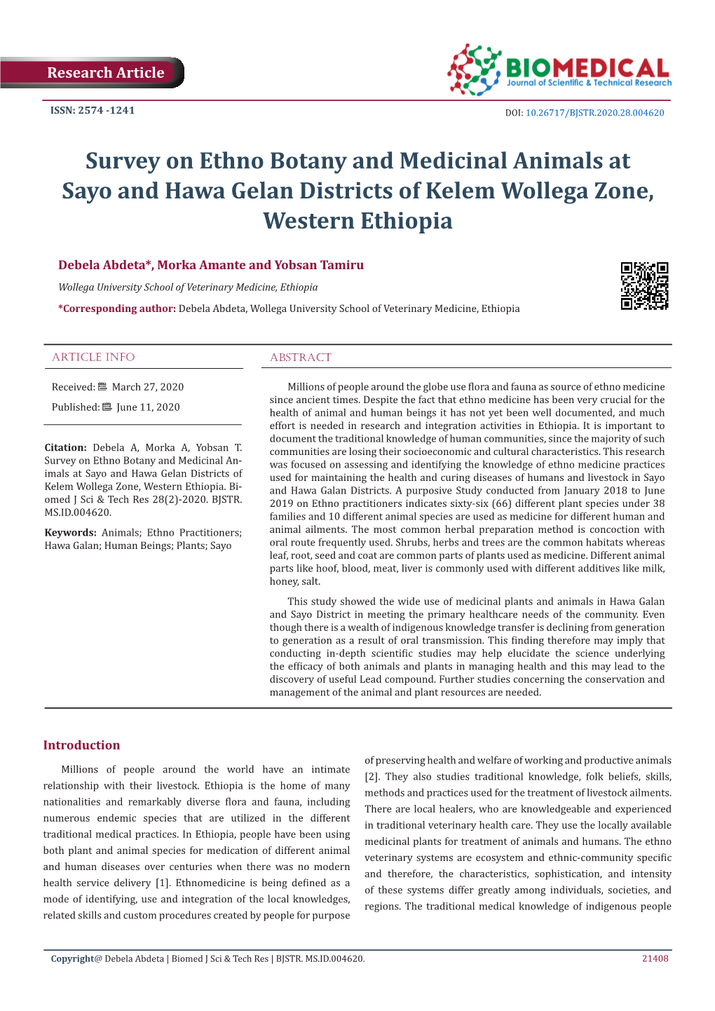 Survey on Ethno Botany and Medicinal Animals at Sayo and Hawa Gelan Districts of Kelem Wollega Zone, Western Ethiopia