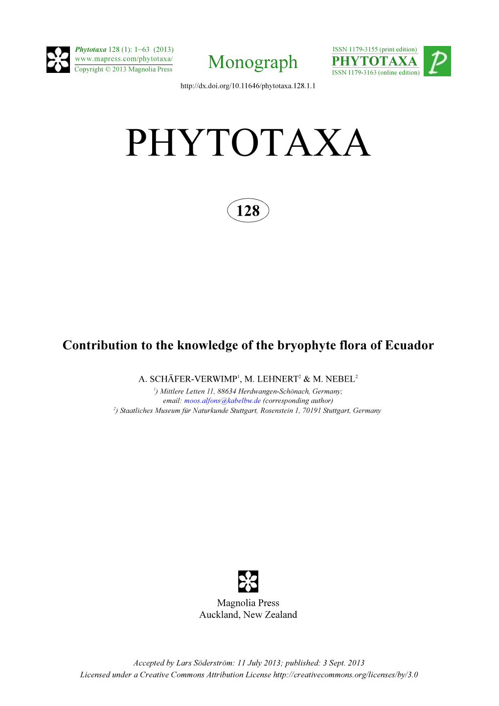 Contribution to the Knowledge of the Bryophyte Flora of Ecuador