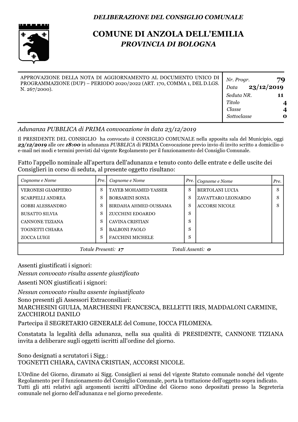 Comune Di Anzola Dell'emilia Provincia Di Bologna