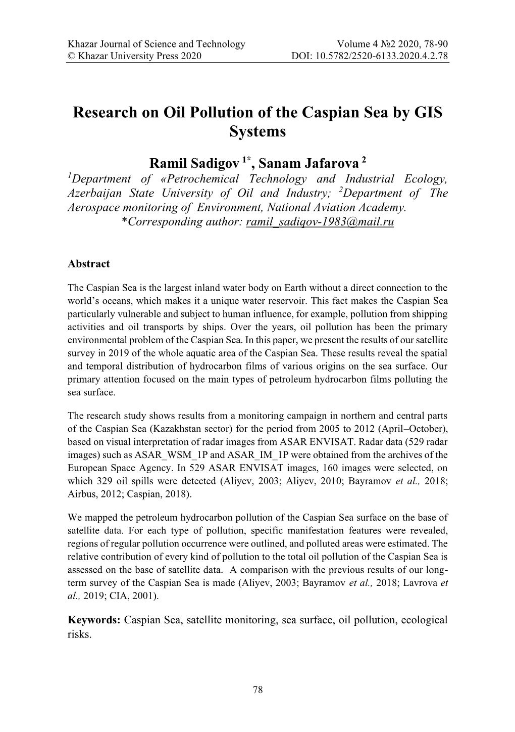 Research on Oil Pollution of the Caspian Sea by GIS Systems.Pdf