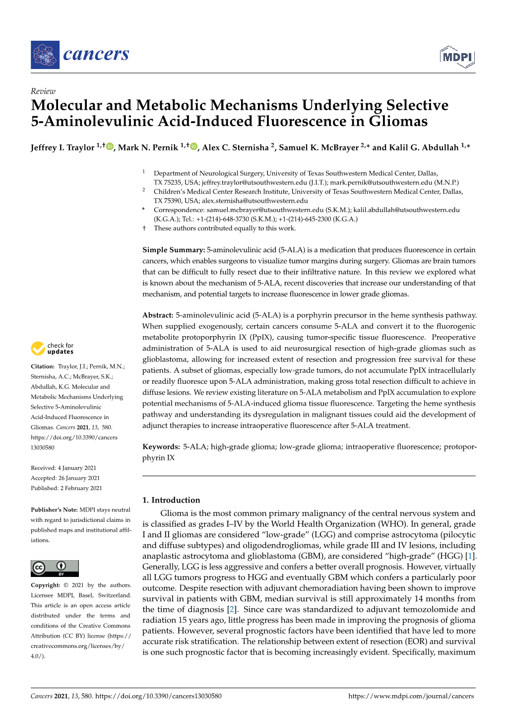 Molecular and Metabolic Mechanisms Underlying Selective 5-Aminolevulinic Acid-Induced Fluorescence in Gliomas