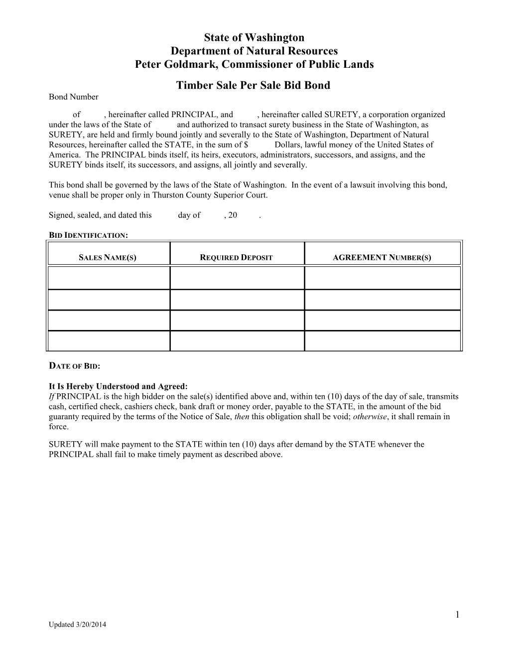 Timber Sale Per Sale Bid Bond Form